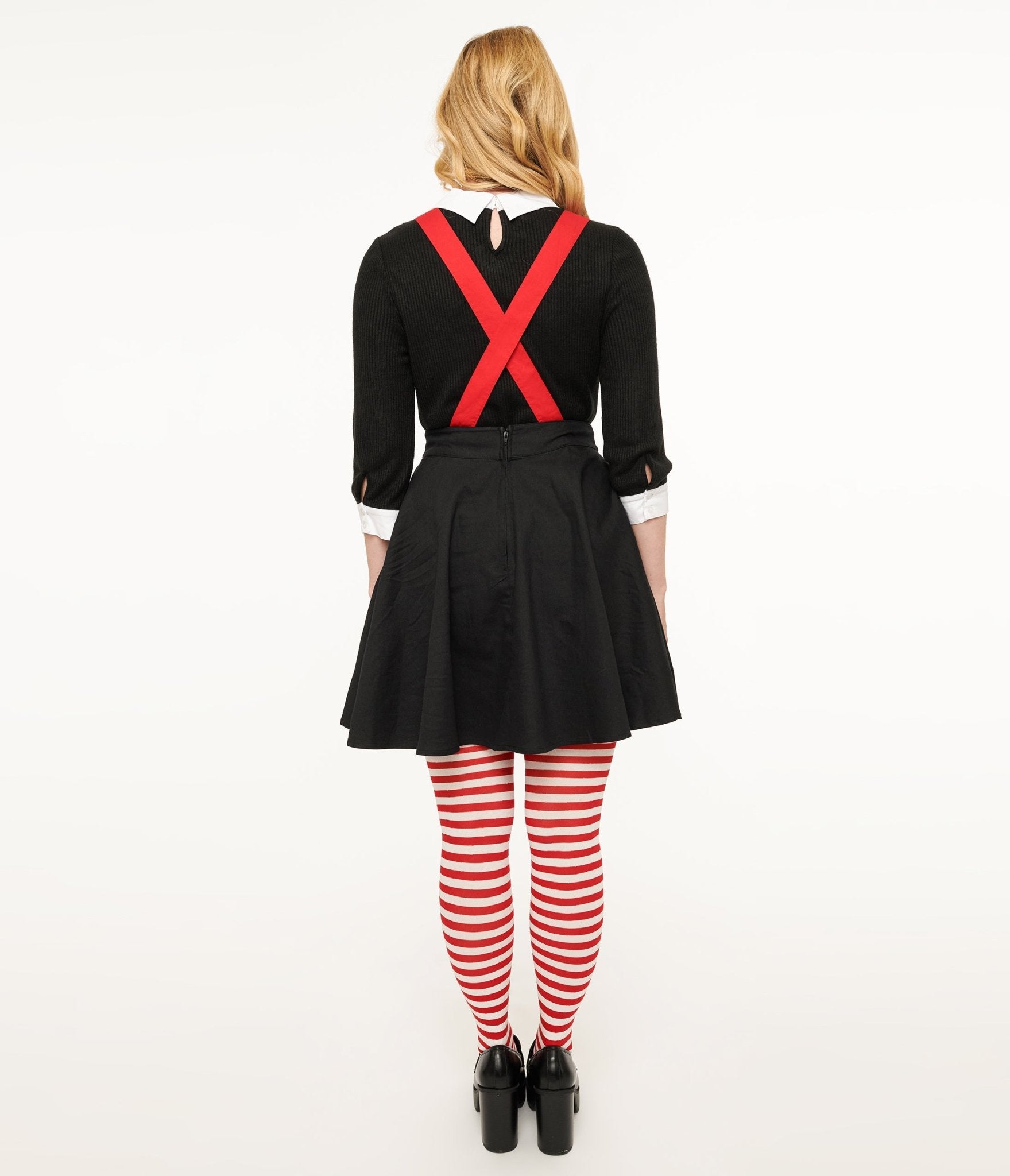 Unique Vintage 1950s Black & Red Snowman Snow Globe Pinafore - Unique Vintage - Womens, BOTTOMS, SKIRTS