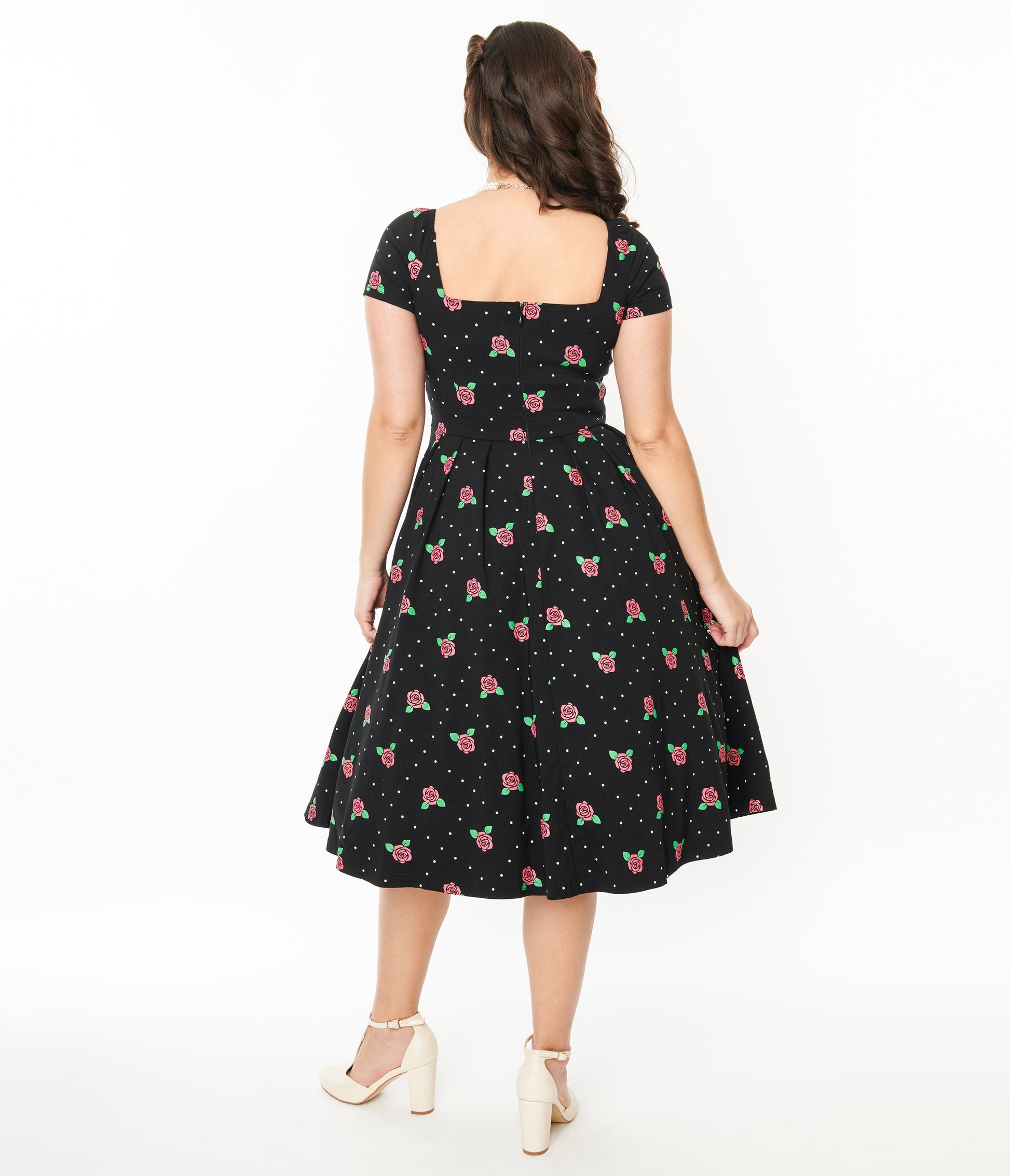 Unique Vintage 1950s Black & Rose Stamp Midge Swing Dress - Unique Vintage - Womens, DRESSES, SWING