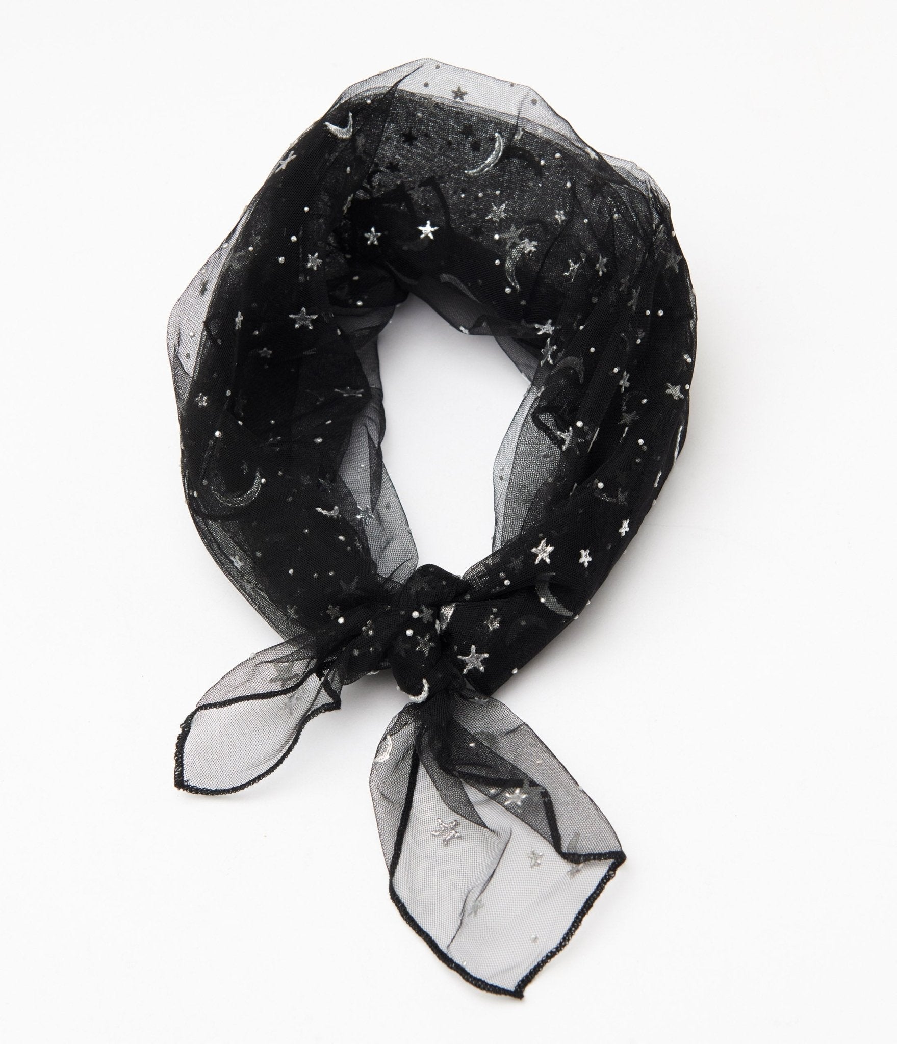 Unique Vintage 1950s Black & Silver Star Print Hair Scarf - Unique Vintage - Womens, ACCESSORIES, GLOVES/SCARVES