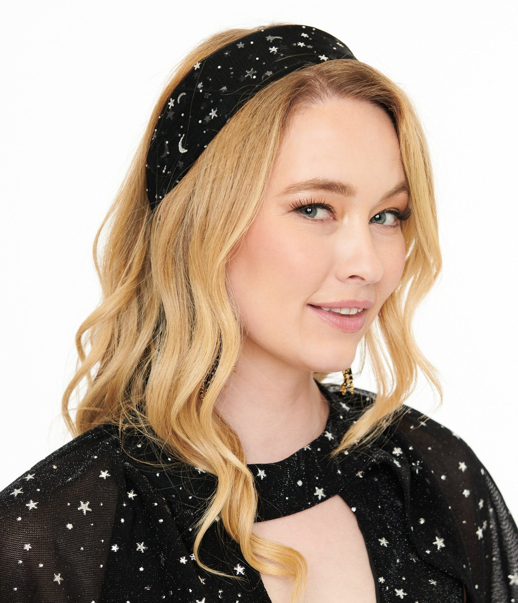 Unique Vintage 1950s Black & Silver Star Print Hair Scarf - Unique Vintage - Womens, ACCESSORIES, GLOVES/SCARVES