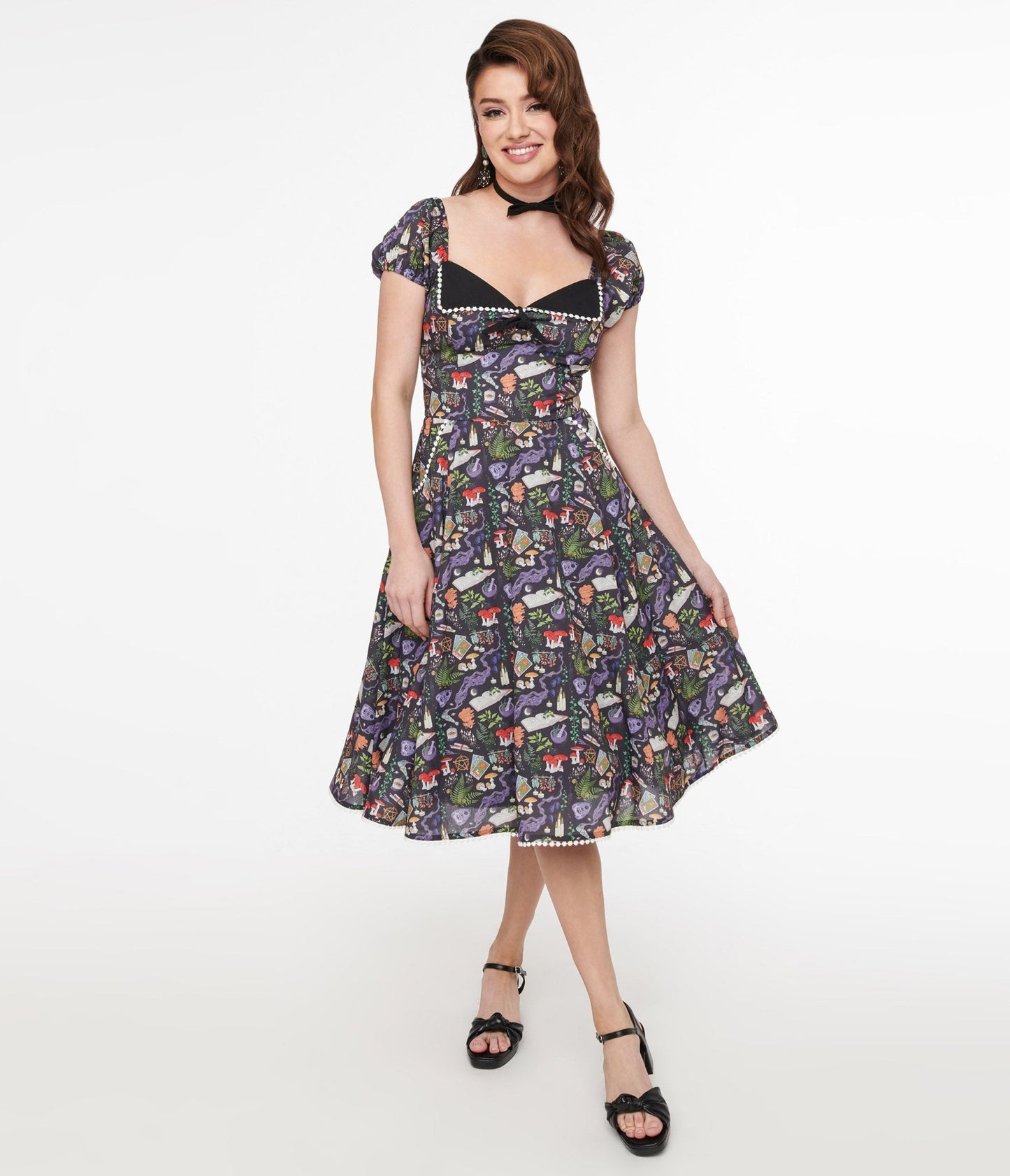 Unique Vintage 1950s Black Spellbinding Print Swing Dress - Unique Vintage - Womens, DRESSES, SWING