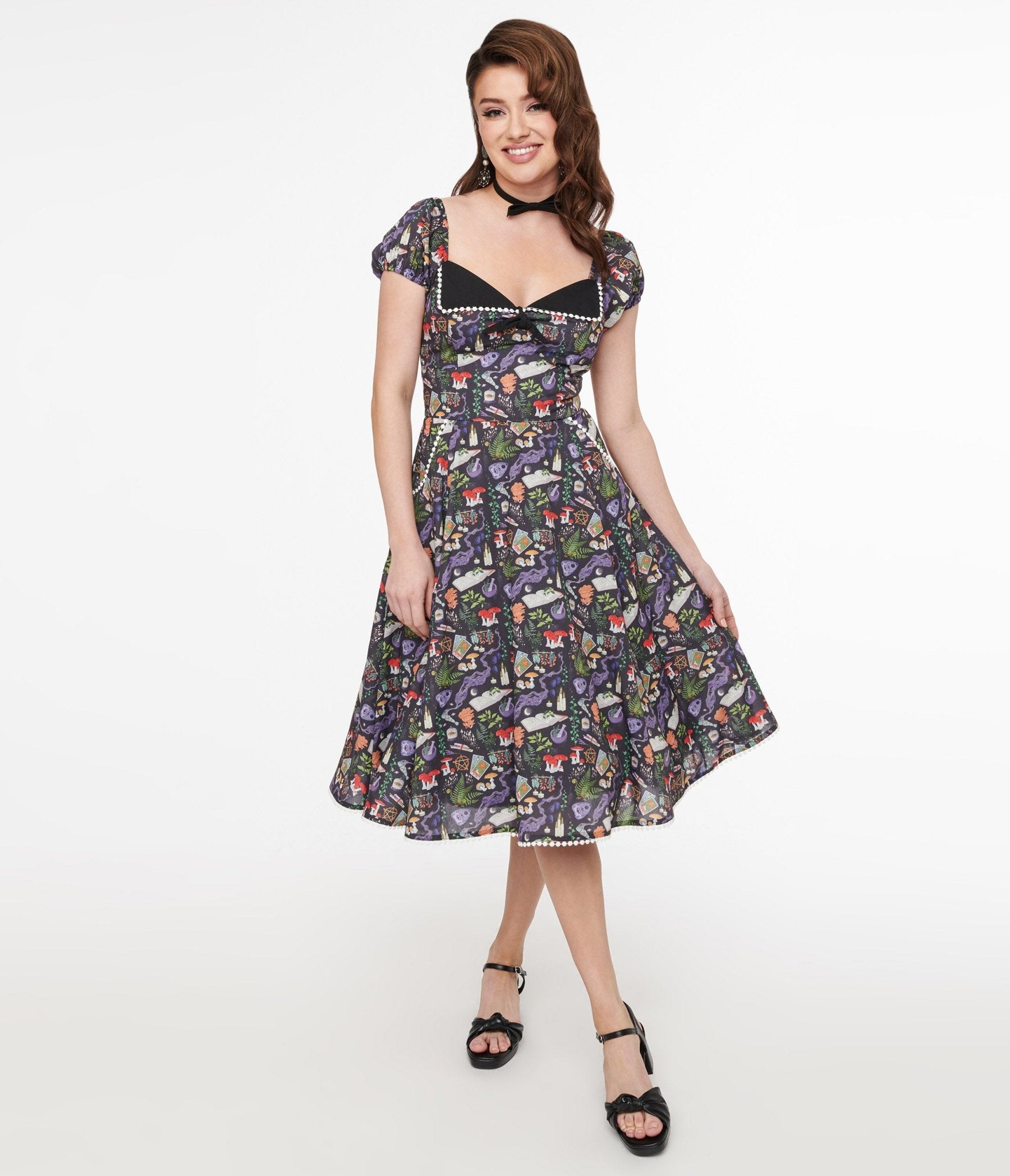 Unique Vintage 1950s Black Spellbinding Print Swing Dress - Unique Vintage - Womens, DRESSES, SWING