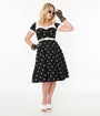 Unique Vintage 1950s Black & White Polka Dot Swing Dress