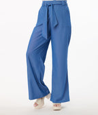 Unique Vintage 1950s Blue Chambray Wide Leg Trousers - Unique Vintage - Womens, BOTTOMS, PANTS