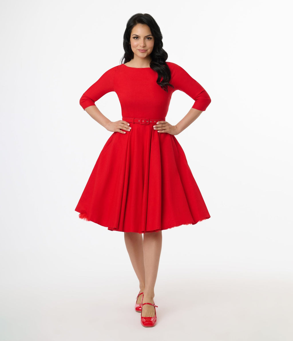 Unique Vintage 1950s Bright Red Devon Swing Dress - Unique Vintage - Womens, DRESSES, SWING