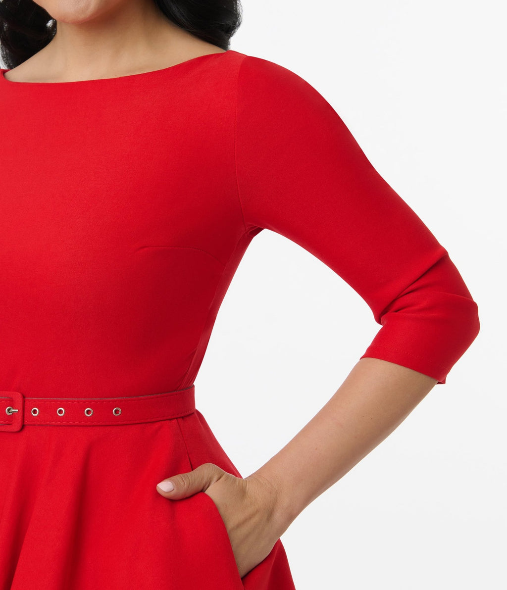 Unique Vintage 1950s Bright Red Devon Swing Dress - Unique Vintage - Womens, DRESSES, SWING