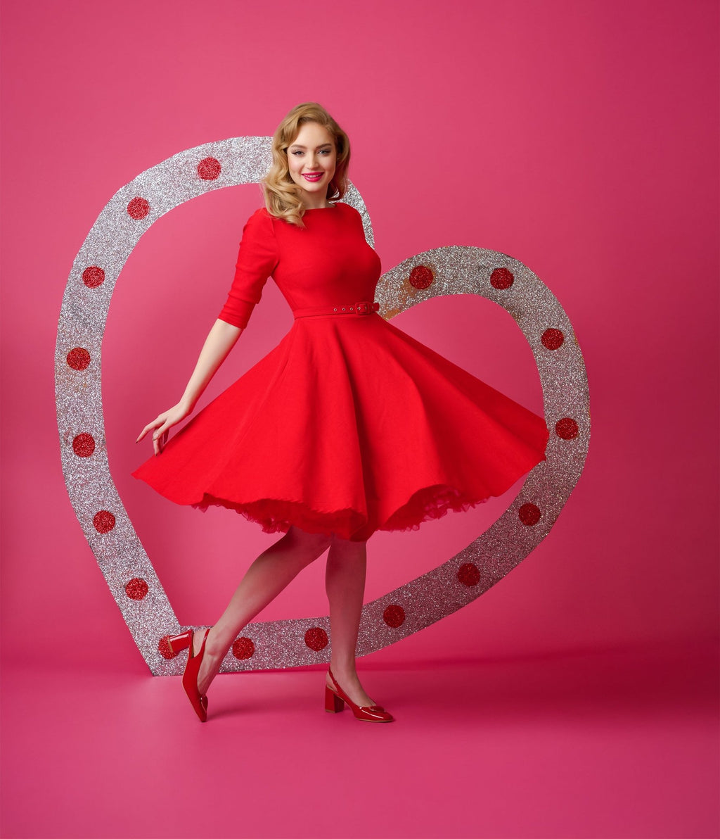 Unique Vintage 1950s Bright Red Devon Swing Dress - Unique Vintage - Womens, DRESSES, SWING