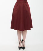 Unique Vintage 1950s Burgundy High Waist Vivien Swing Skirt - Unique Vintage - Womens, BOTTOMS, SKIRTS