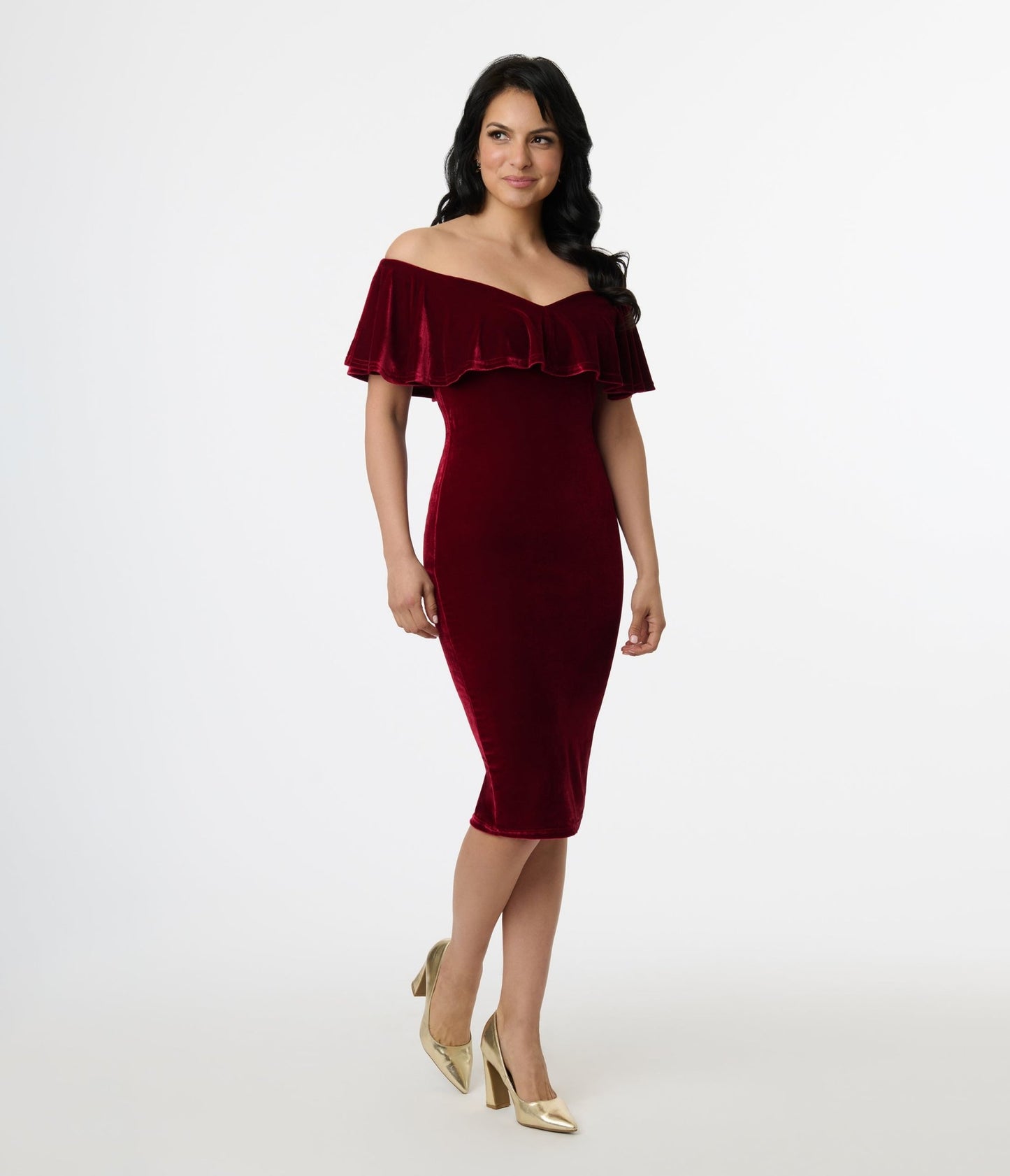 Unique Vintage 1950s Burgundy Red Velvet Sophia Wiggle Dress - Unique Vintage - Womens, DRESSES, WIGGLE