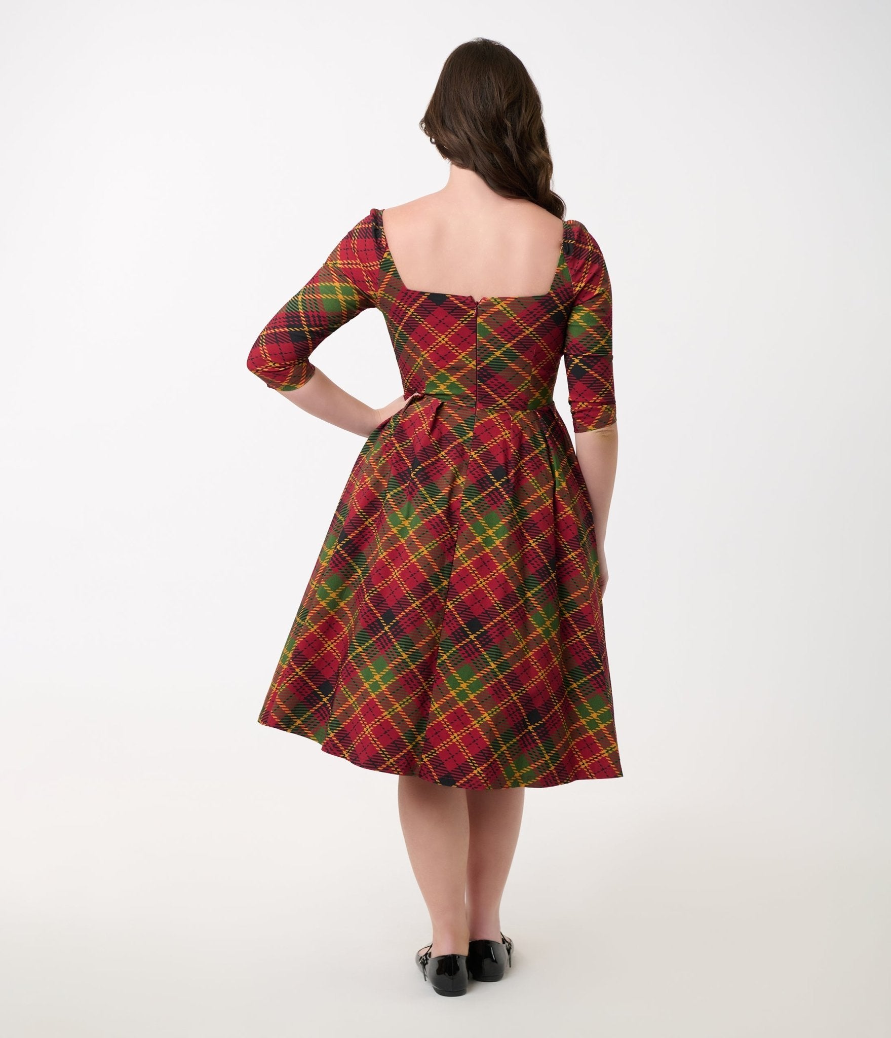 Unique Vintage 1950s Burnt Orange & Green Plaid Lamar Swing Dress - Unique Vintage - Womens, DRESSES, SWING