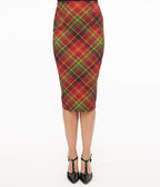Unique Vintage 1950s Burnt Orange & Green Plaid Tracy Pencil Skirt - Unique Vintage - Womens, BOTTOMS, SKIRTS