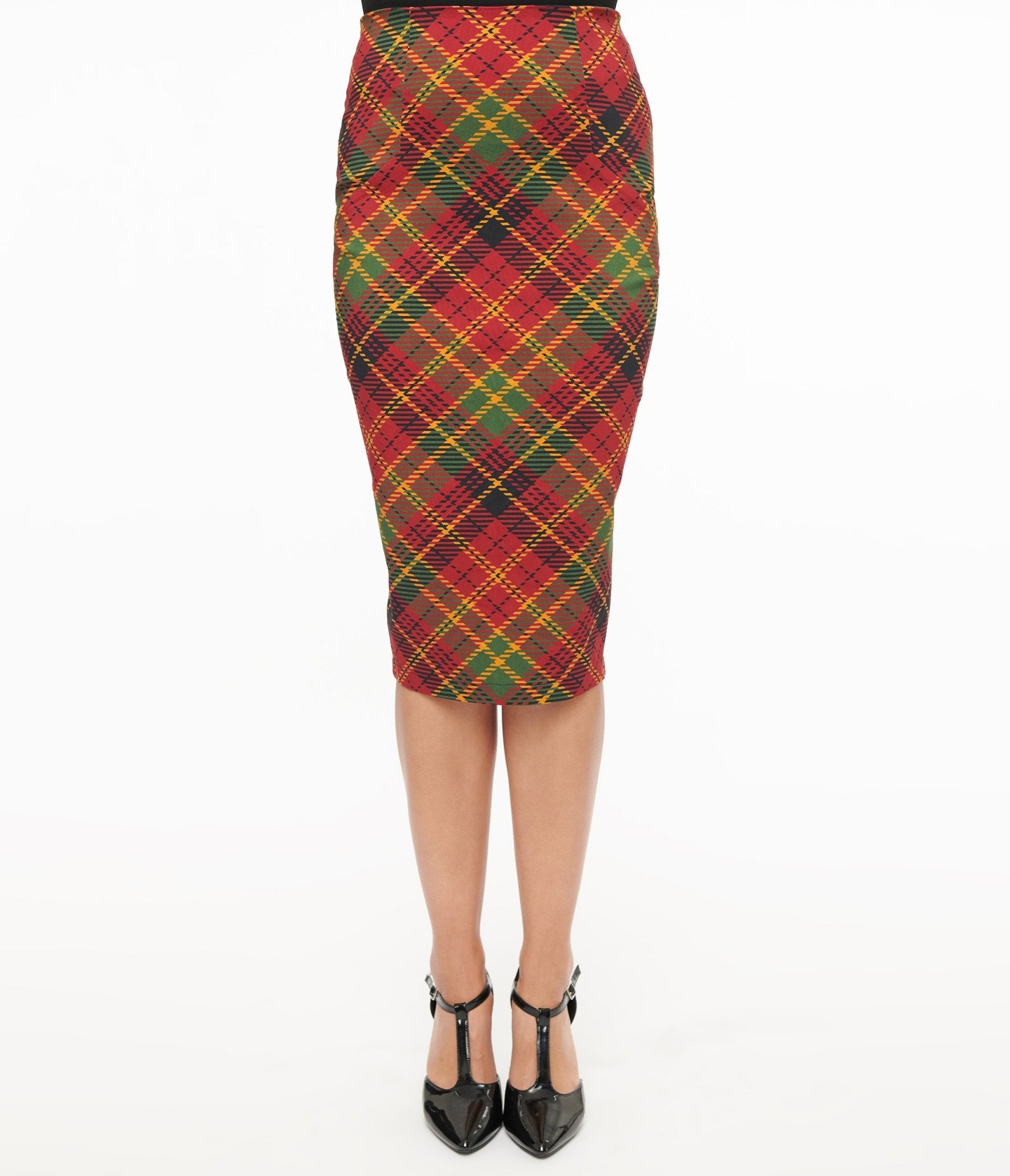 Unique Vintage 1950s Burnt Orange & Green Plaid Tracy Pencil Skirt - Unique Vintage - Womens, BOTTOMS, SKIRTS