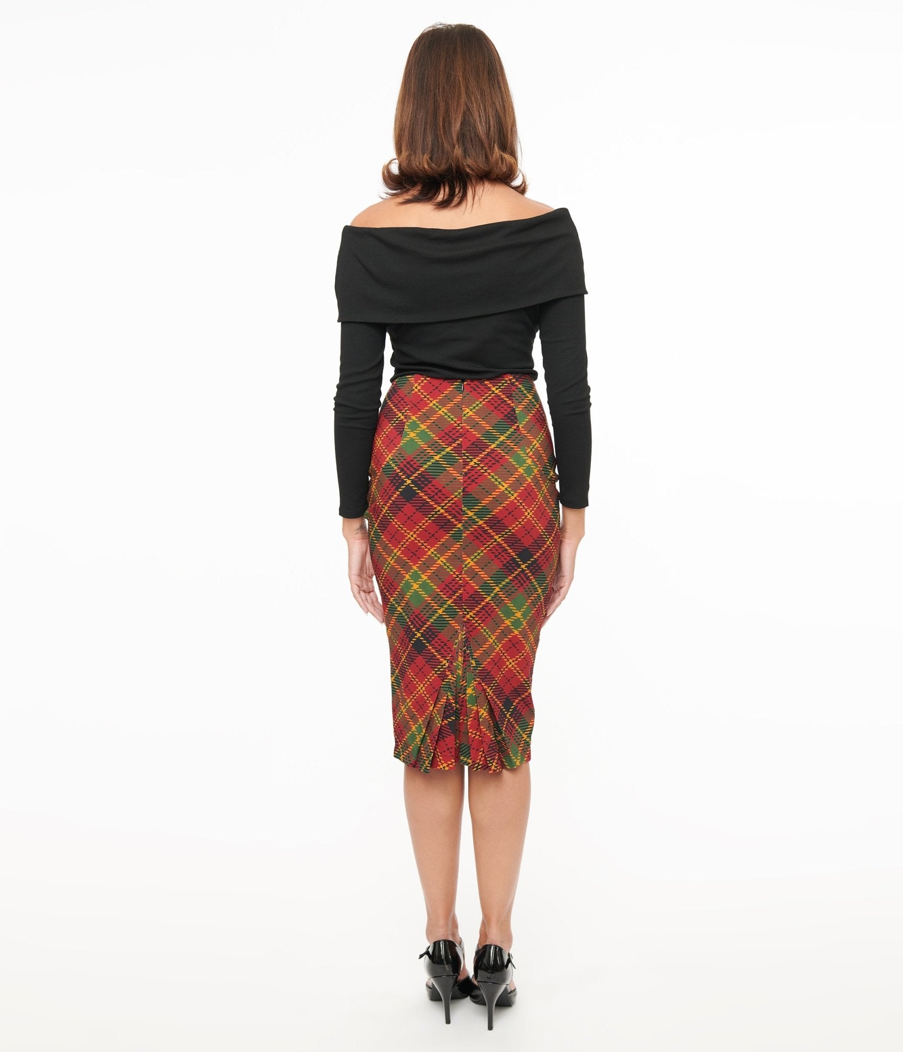 Unique Vintage 1950s Burnt Orange & Green Plaid Tracy Pencil Skirt - Unique Vintage - Womens, BOTTOMS, SKIRTS