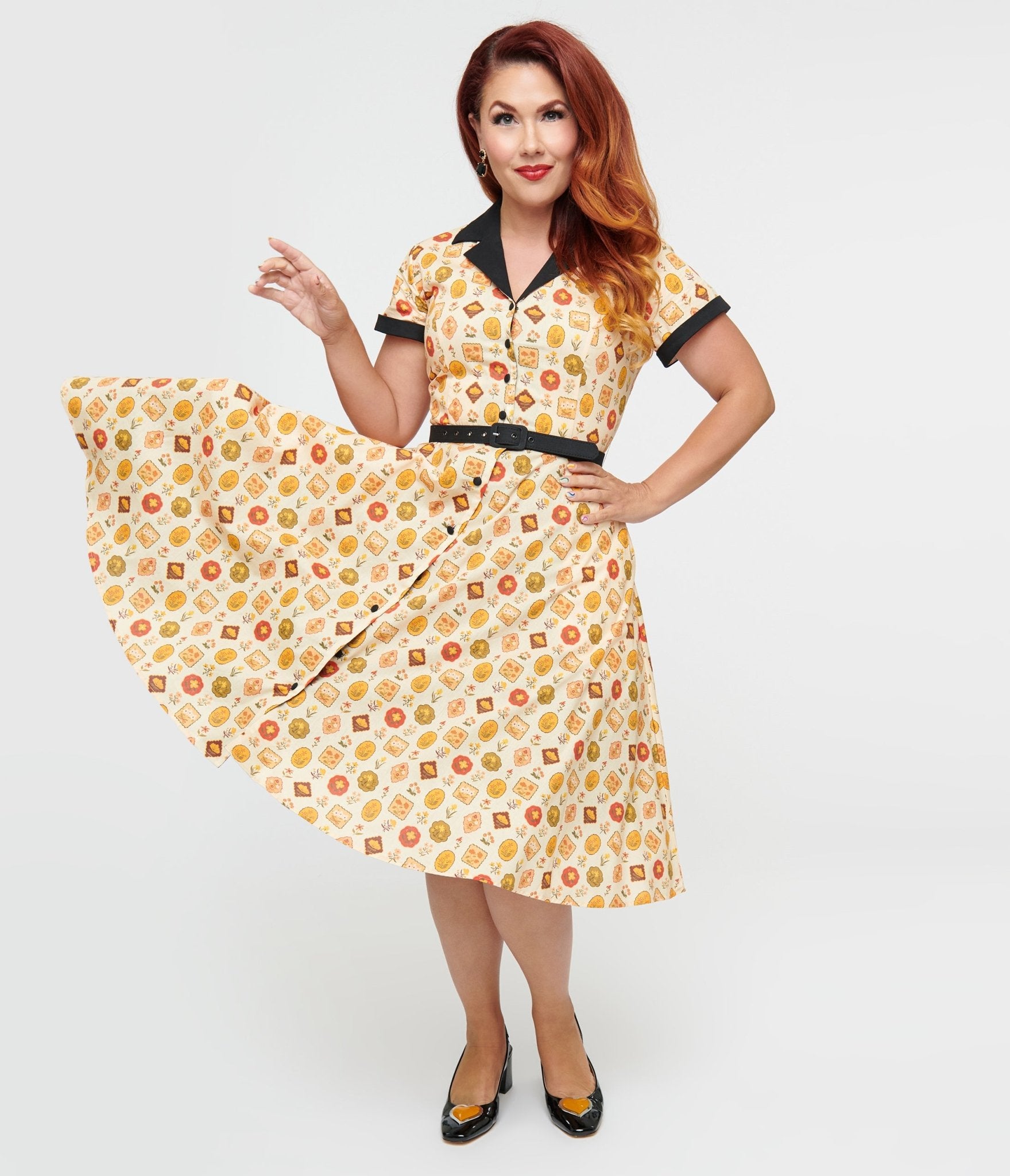 Unique Vintage 1950s Cream Market Print Alexis Swing Dress - Unique Vintage - Womens, DRESSES, SWING