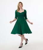 Unique Vintage 1950s Emerald Green Pleated Bust Swing Dress - Unique Vintage - Womens, DRESSES, SWING