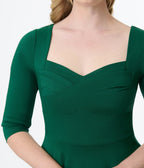 Unique Vintage 1950s Emerald Green Pleated Bust Swing Dress - Unique Vintage - Womens, DRESSES, SWING