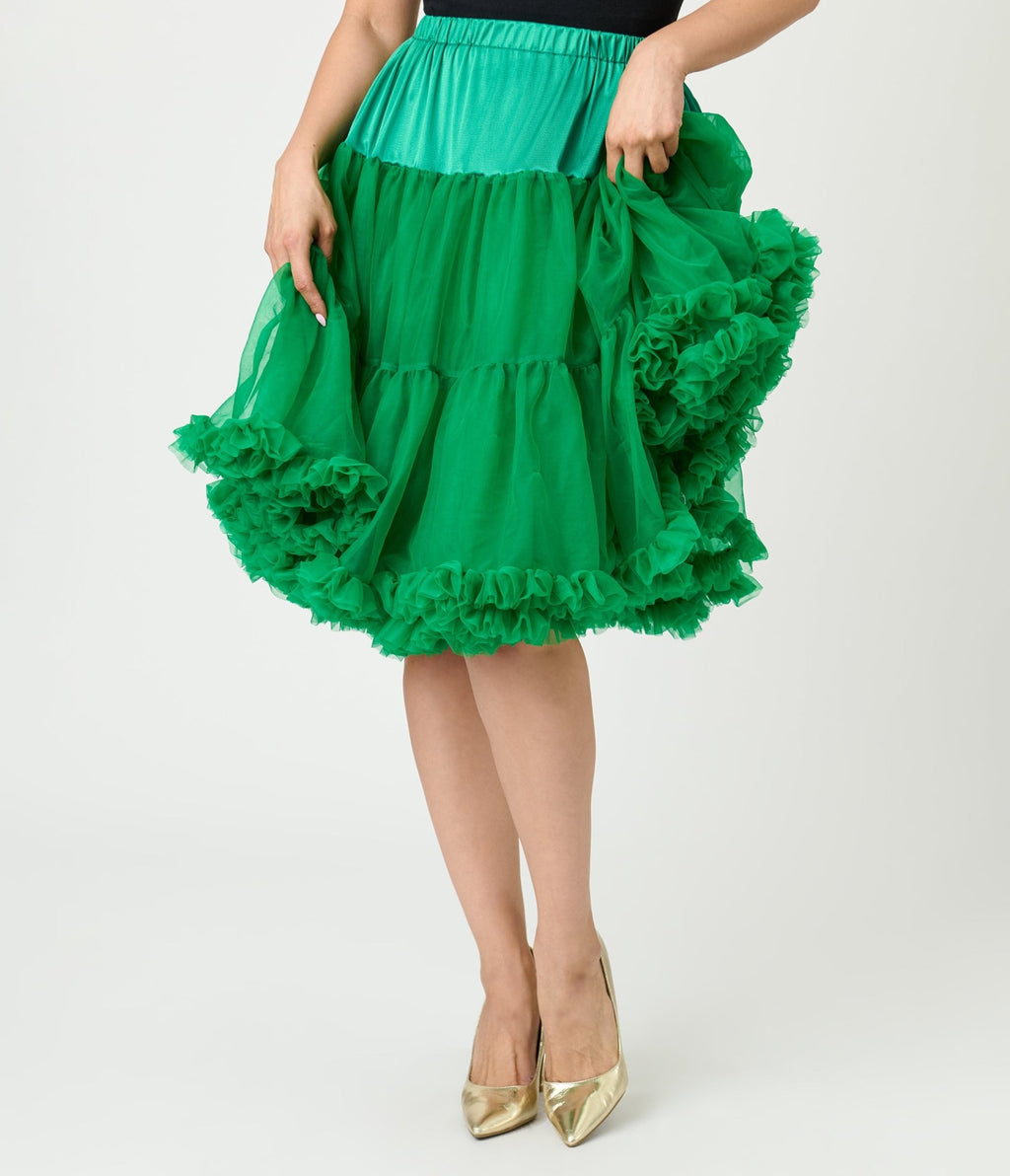 Unique Vintage 1950s Emerald Ruffled Petticoat Crinoline - Unique Vintage - Womens, ACCESSORIES, PETTICOATS