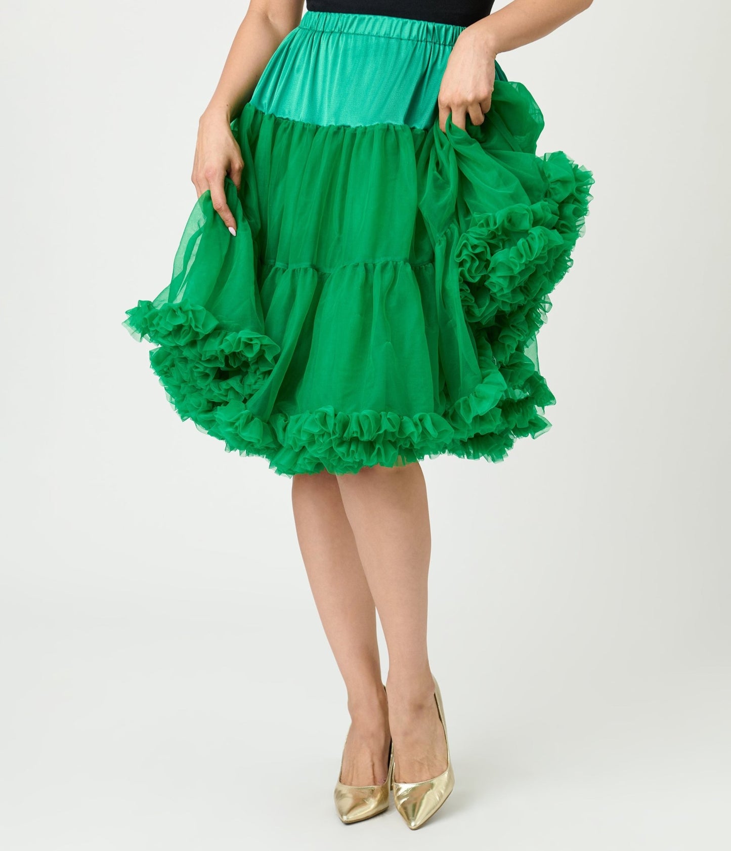 Unique Vintage 1950s Emerald Ruffled Petticoat Crinoline - Unique Vintage - Womens, ACCESSORIES, PETTICOATS