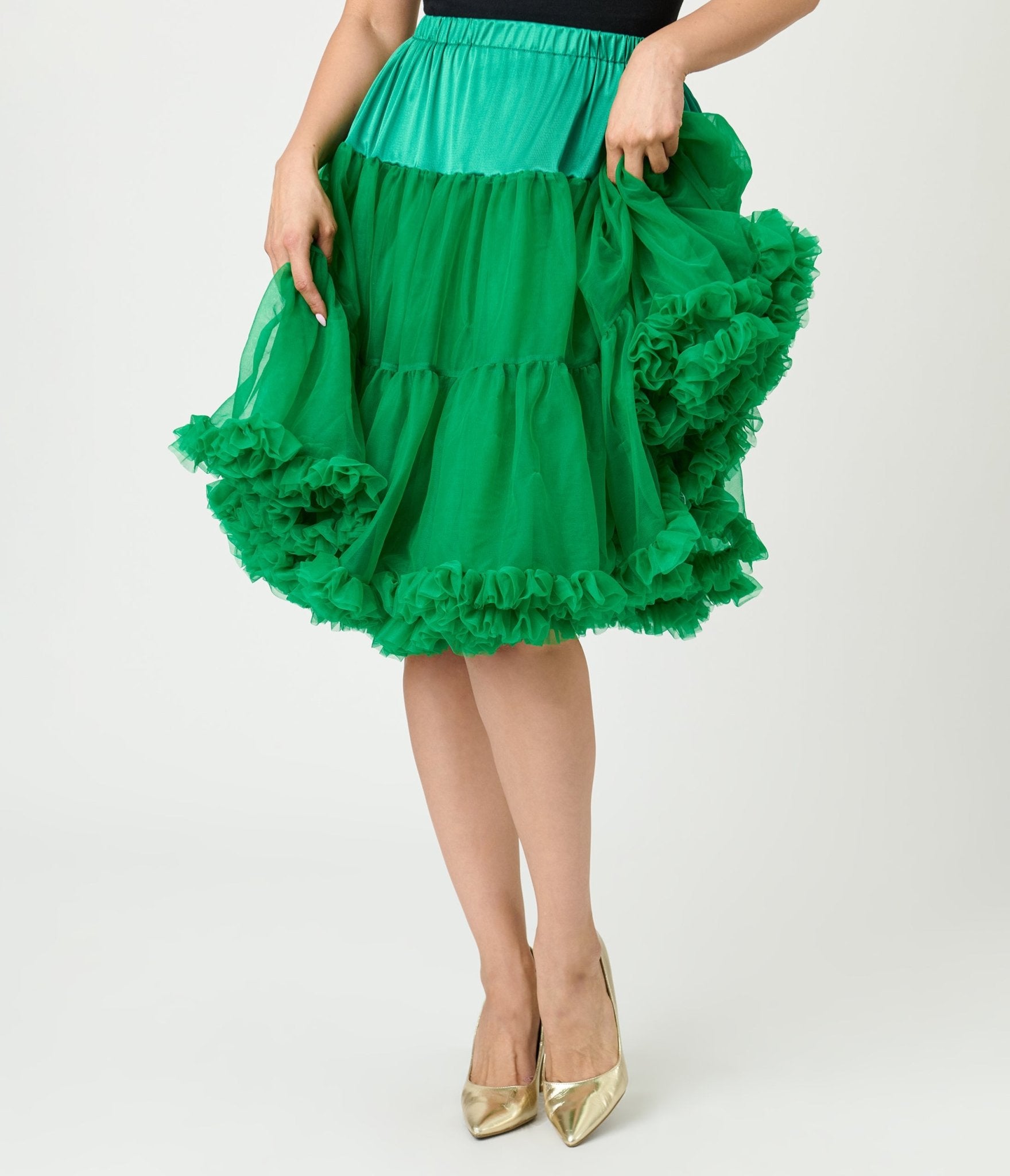Unique Vintage 1950s Emerald Ruffled Petticoat Crinoline - Unique Vintage - Womens, ACCESSORIES, PETTICOATS