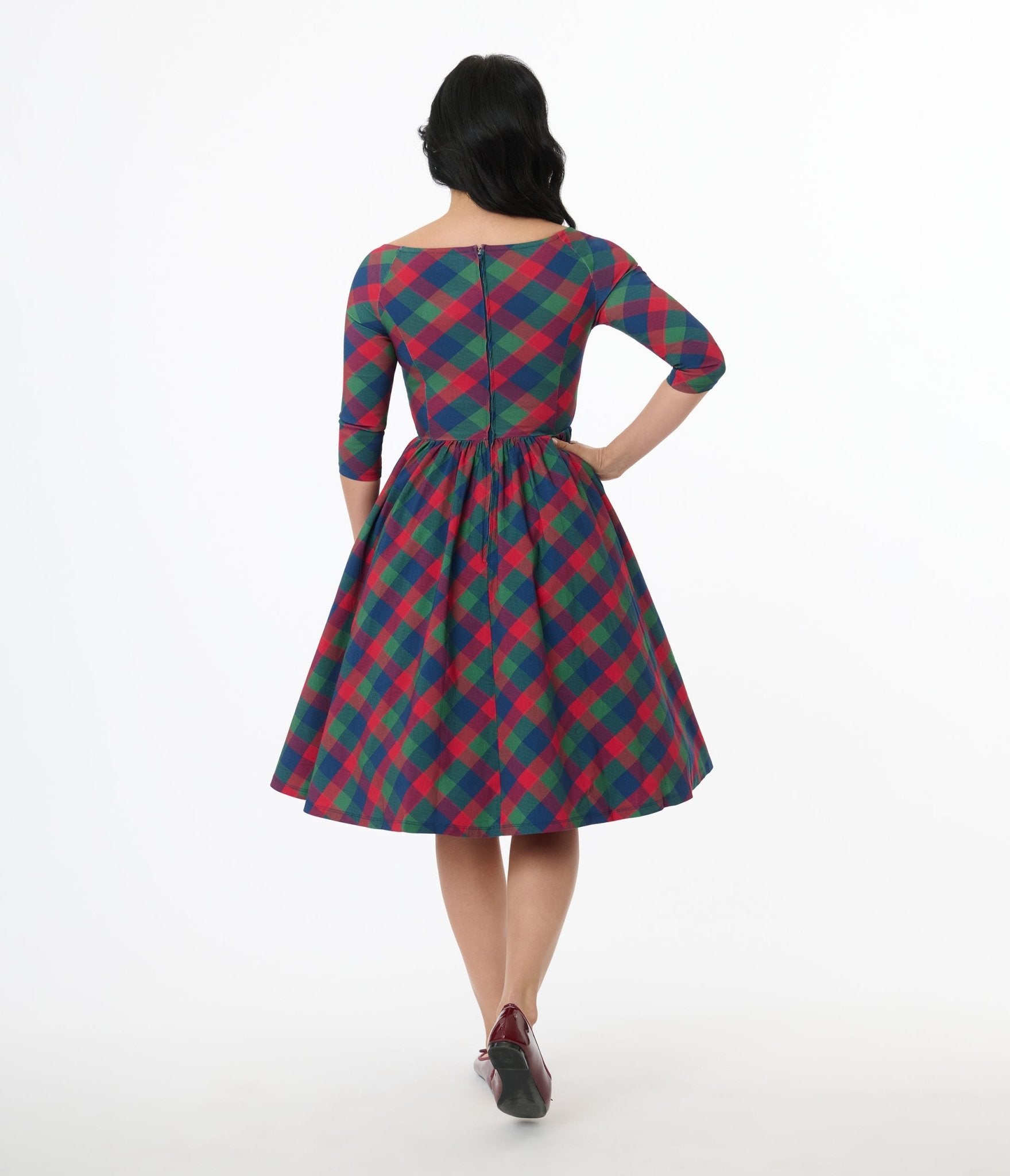 Unique Vintage 1950s Green & Red Plaid Sweetheart Swing Dress - Unique Vintage - Womens, DRESSES, SWING