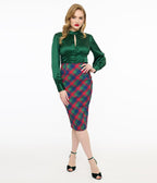 Unique Vintage 1950s Green & Red Plaid Tracy Pencil Skirt - Unique Vintage - Womens, BOTTOMS, SKIRTS