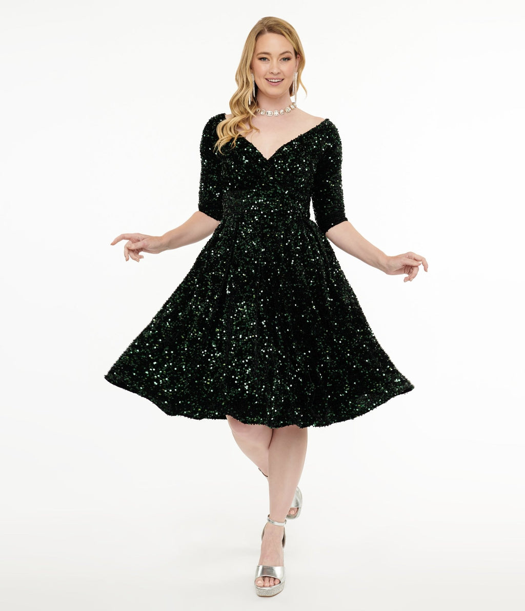 green emerald velvet dress Khaleesi Dazzling V Neck Velvet Sequin Long Prom Dress with Slit, Mint Green