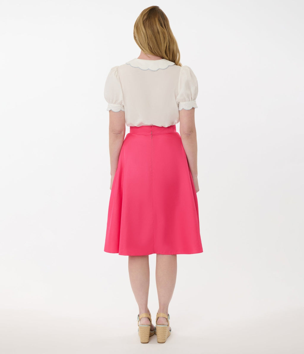 Unique Vintage 1950s Hot Pink High Waist Vivian Swing Skirt - Unique Vintage - Womens, BOTTOMS, SKIRTS