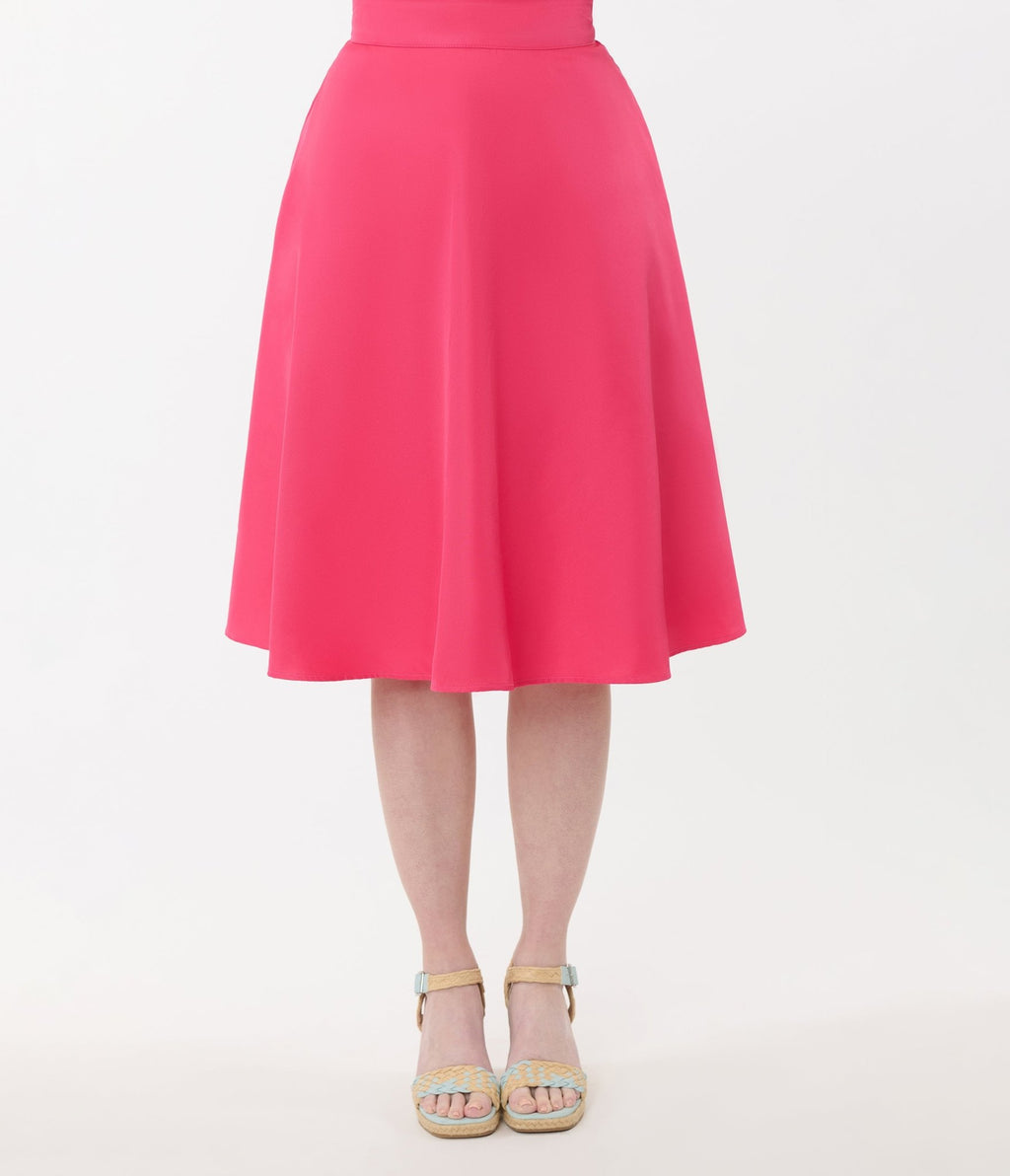 Unique Vintage 1950s Hot Pink High Waist Vivian Swing Skirt - Unique Vintage - Womens, BOTTOMS, SKIRTS