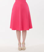 Unique Vintage 1950s Hot Pink High Waist Vivian Swing Skirt - Unique Vintage - Womens, BOTTOMS, SKIRTS