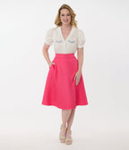 Unique Vintage 1950s Hot Pink High Waist Vivian Swing Skirt - Unique Vintage - Womens, BOTTOMS, SKIRTS