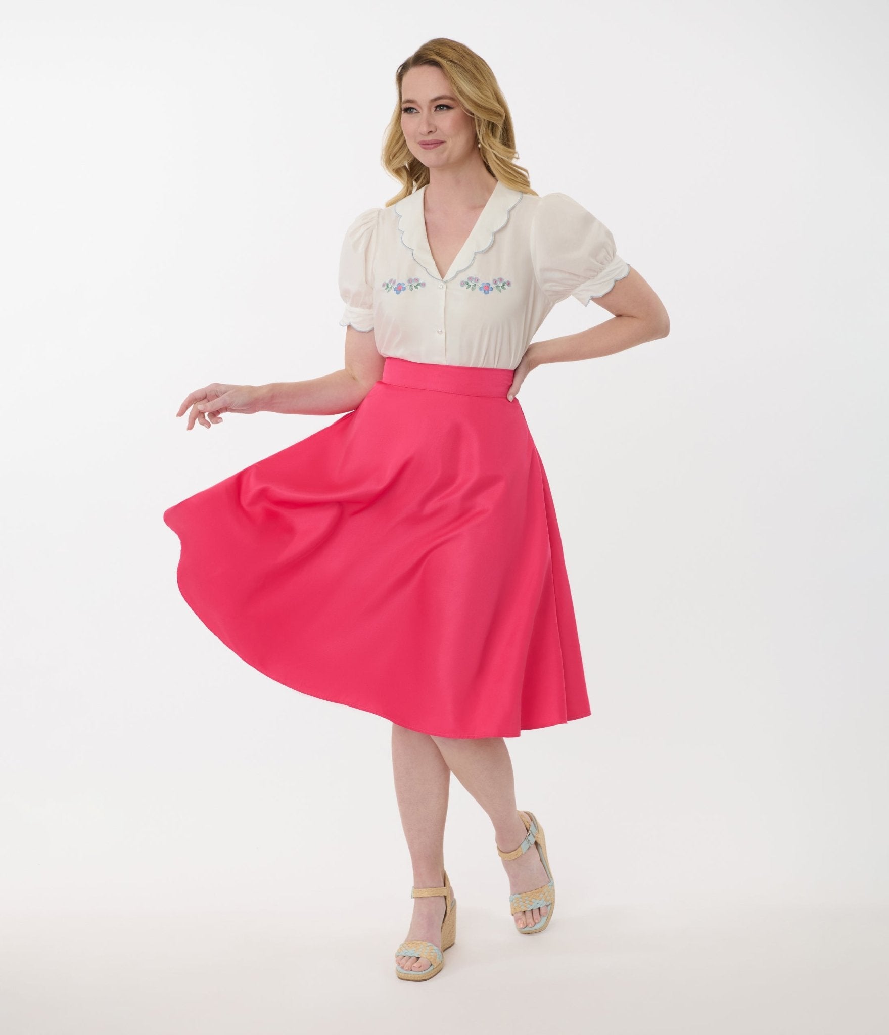 Unique Vintage 1950s Hot Pink High Waist Vivian Swing Skirt - Unique Vintage - Womens, BOTTOMS, SKIRTS