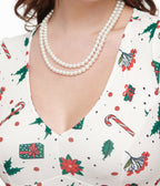 Unique Vintage 1950s Ivory Christmas Print Poppy Flare Dress - Unique Vintage - Womens, DRESSES, FIT AND FLARE