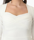 Unique Vintage 1950s Ivory Pleated Bust Swing Dress - Unique Vintage - Womens, DRESSES, SWING