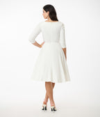 Unique Vintage 1950s Ivory Pleated Bust Swing Dress - Unique Vintage - Womens, DRESSES, SWING