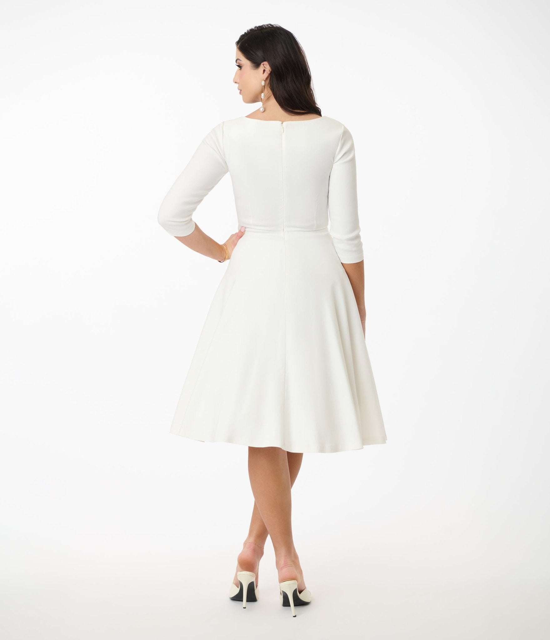 Unique Vintage 1950s Ivory Pleated Bust Swing Dress - Unique Vintage - Womens, DRESSES, SWING