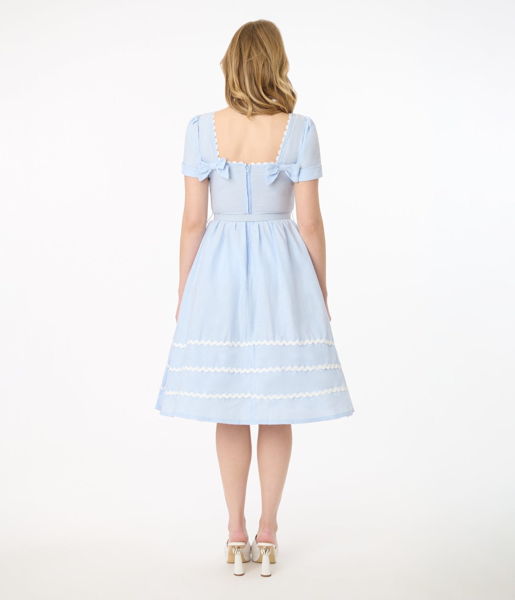 Unique Vintage 1950s Light Blue Cotton Swing Dress - Unique Vintage - Womens, DRESSES, SWING