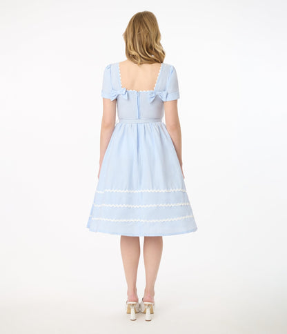 Unique Vintage 1950s Light Blue Cotton Swing Dress - Unique Vintage - Womens, DRESSES, SWING