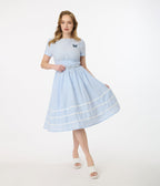 Unique Vintage 1950s Light Blue Cotton Swing Dress - Unique Vintage - Womens, DRESSES, SWING