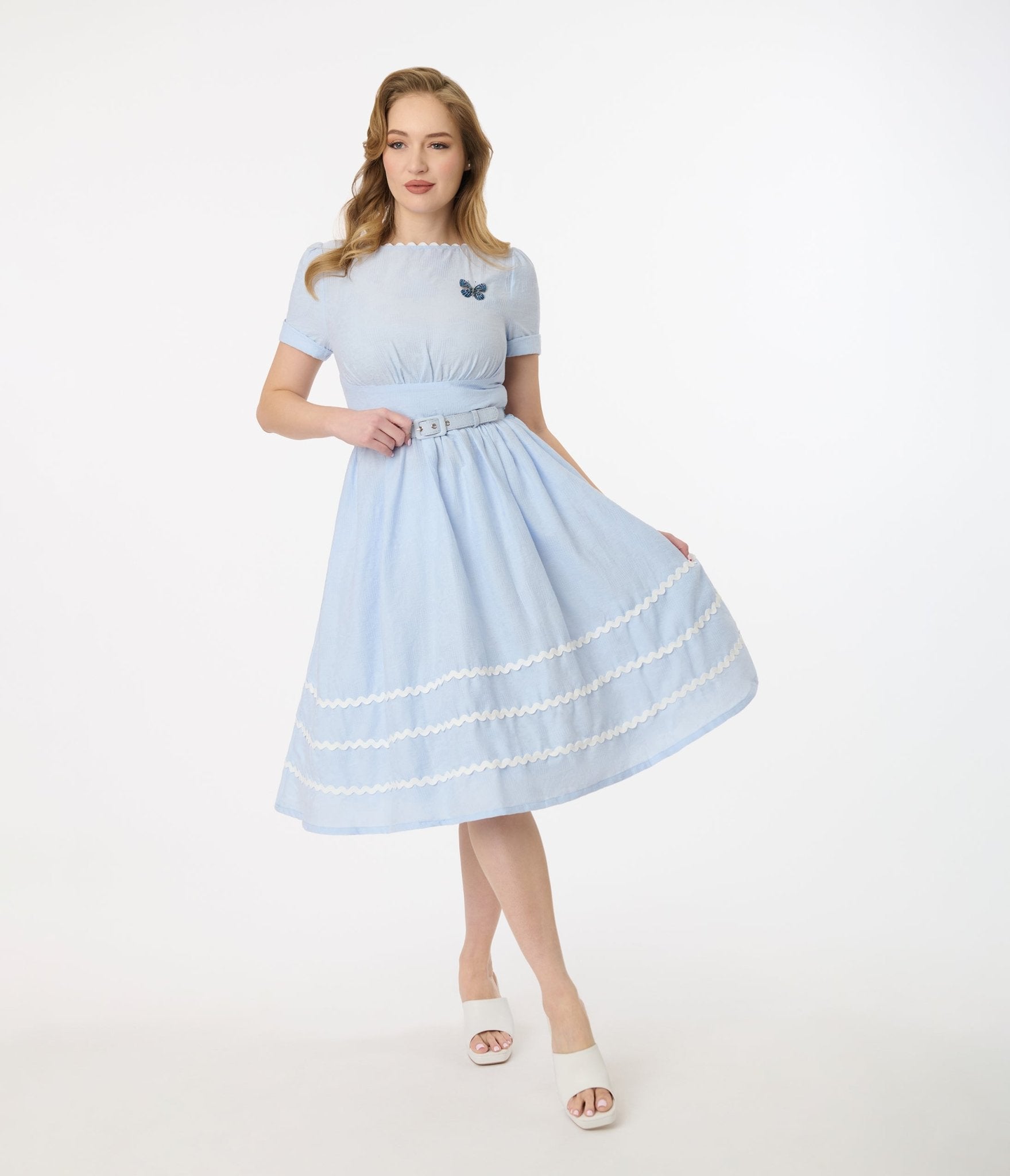 Unique Vintage 1950s Light Blue Cotton Swing Dress - Unique Vintage - Womens, DRESSES, SWING