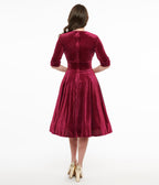 Unique Vintage 1950s Merlot Textured Velvet Delores Swing Dress - Unique Vintage - Womens, DRESSES, SWING