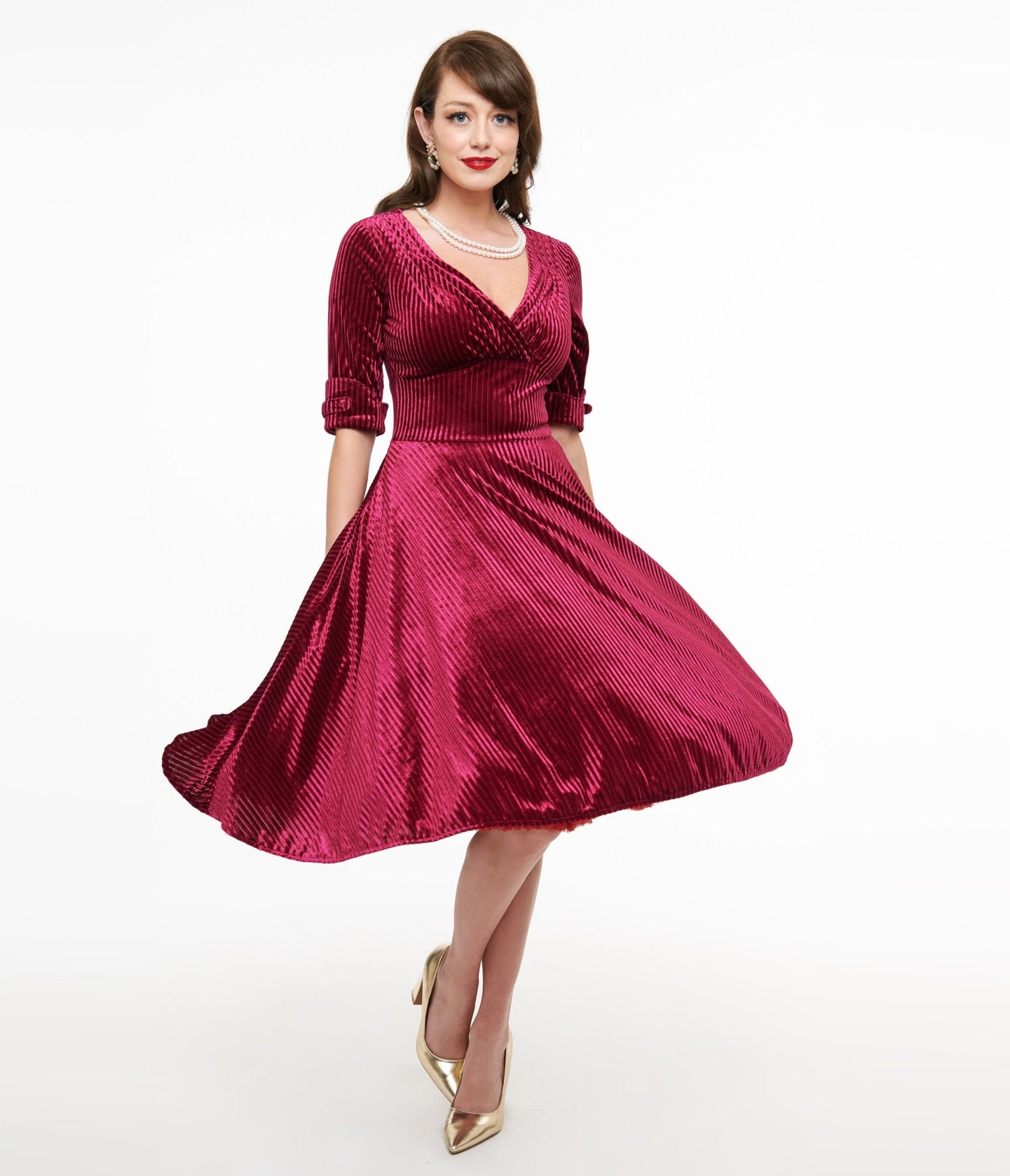 Unique Vintage 1950s Merlot Textured Velvet Delores Swing Dress - Unique Vintage - Womens, DRESSES, SWING