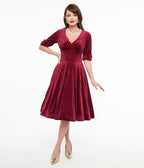 Unique Vintage 1950s Merlot Textured Velvet Delores Swing Dress - Unique Vintage - Womens, DRESSES, SWING