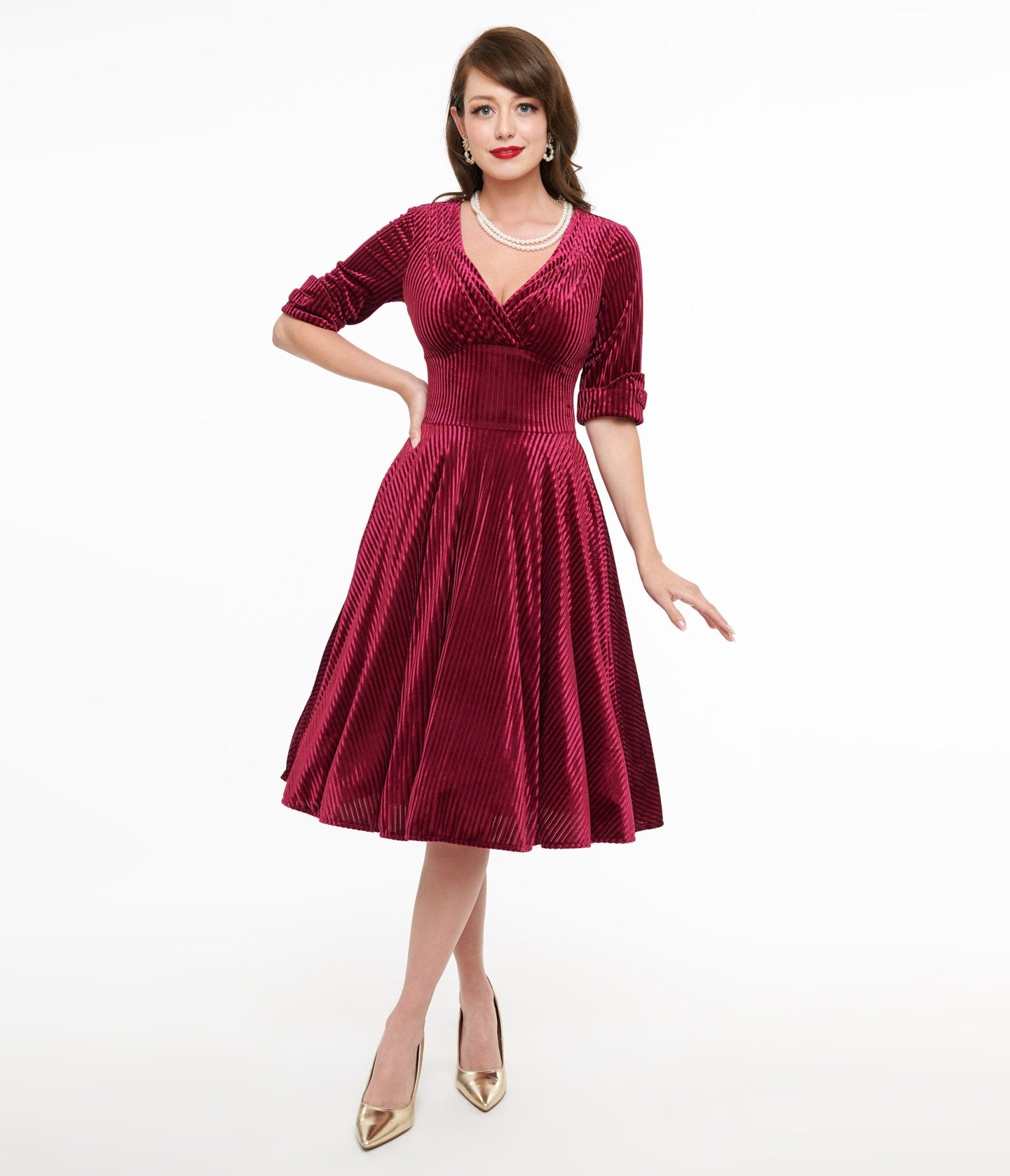 Unique Vintage 1950s Merlot Textured Velvet Delores Swing Dress - Unique Vintage - Womens, DRESSES, SWING