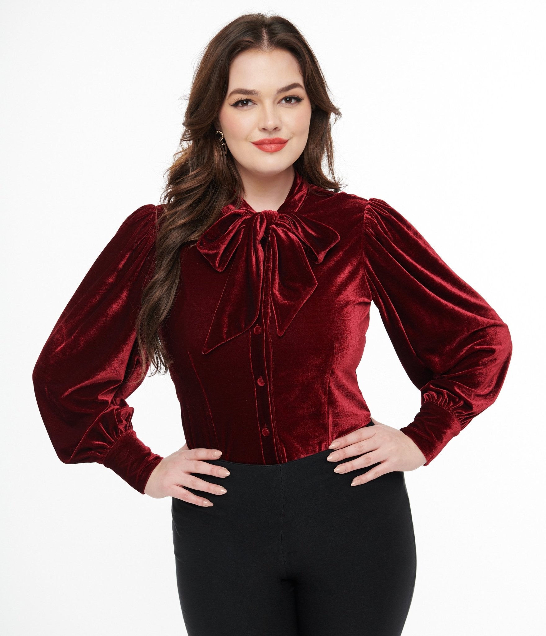 Unique Vintage 1950s Merlot Velvet Gwen Blouse - Unique Vintage - Womens, TOPS, WOVEN TOPS