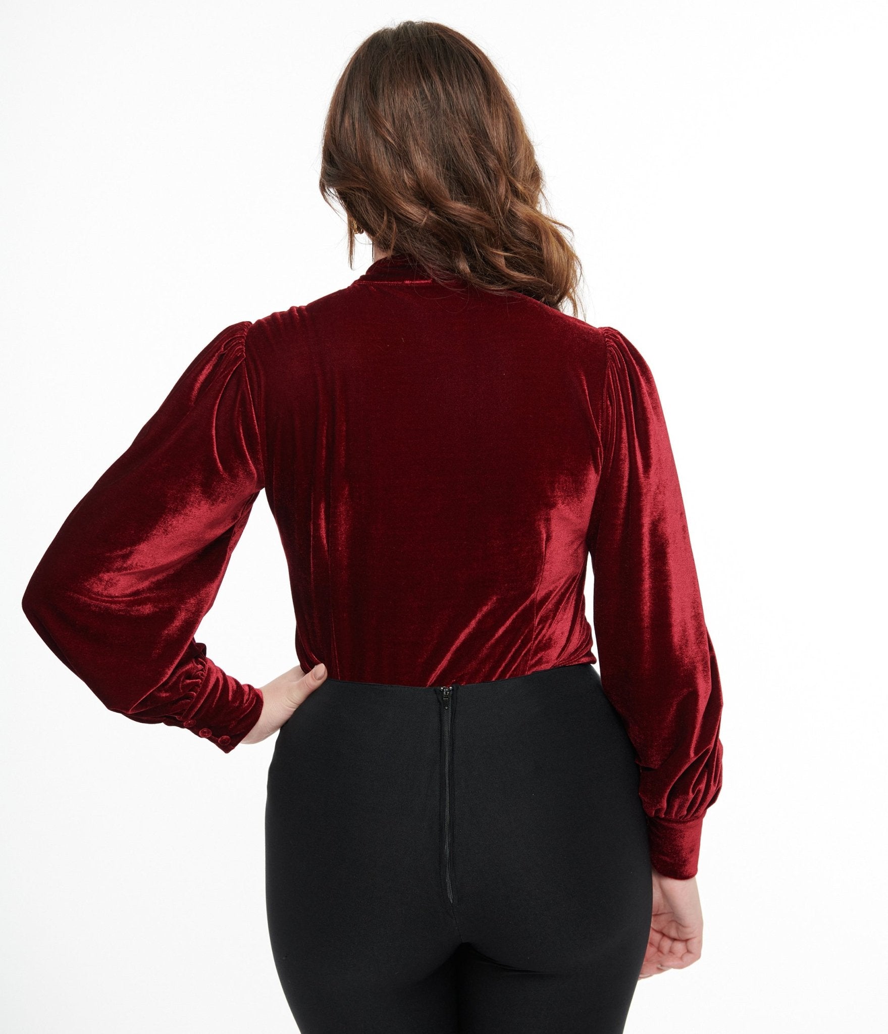 Unique Vintage 1950s Merlot Velvet Gwen Blouse - Unique Vintage - Womens, TOPS, WOVEN TOPS