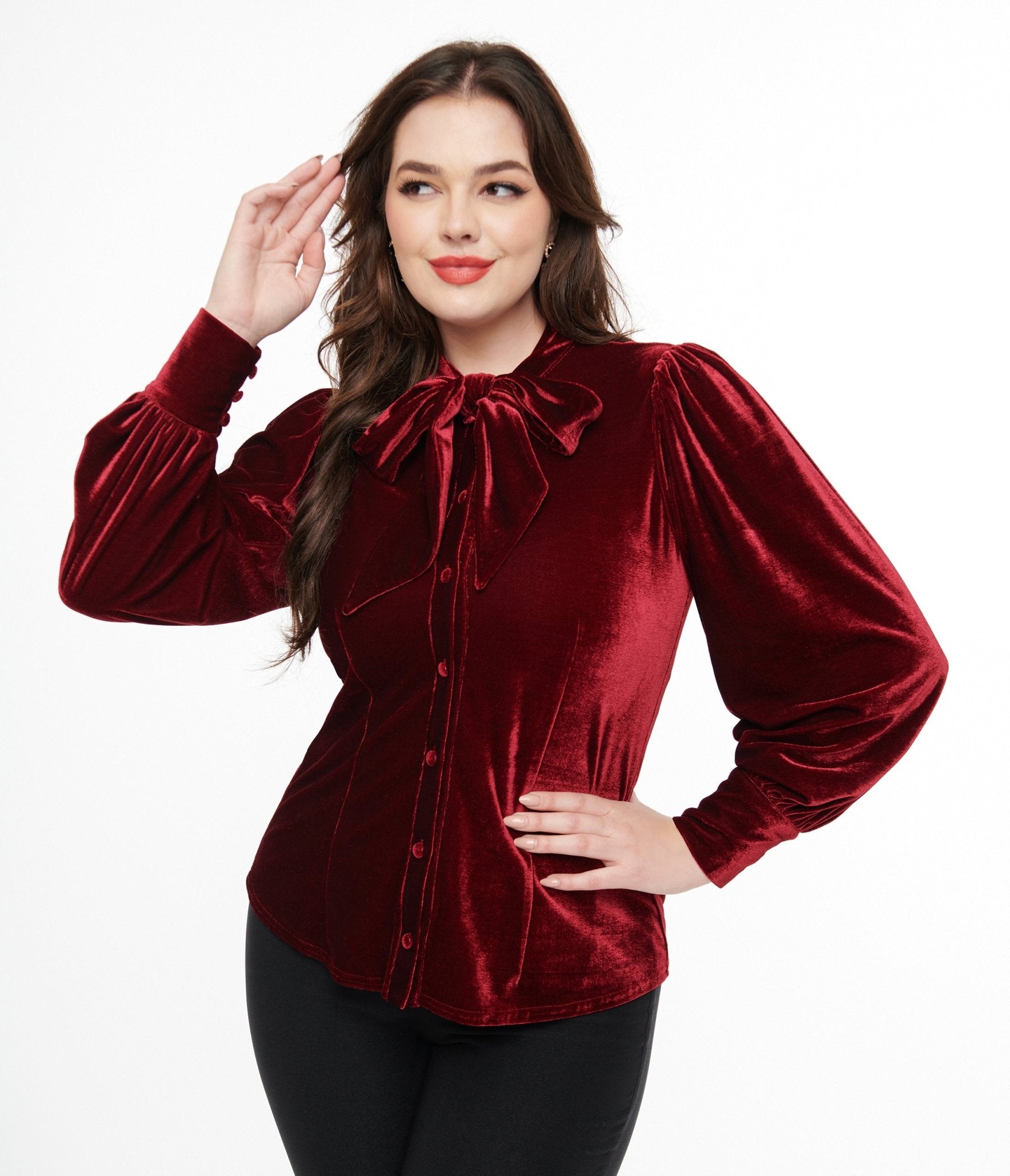 Unique Vintage 1950s Merlot Velvet Gwen Blouse - Unique Vintage - Womens, TOPS, WOVEN TOPS
