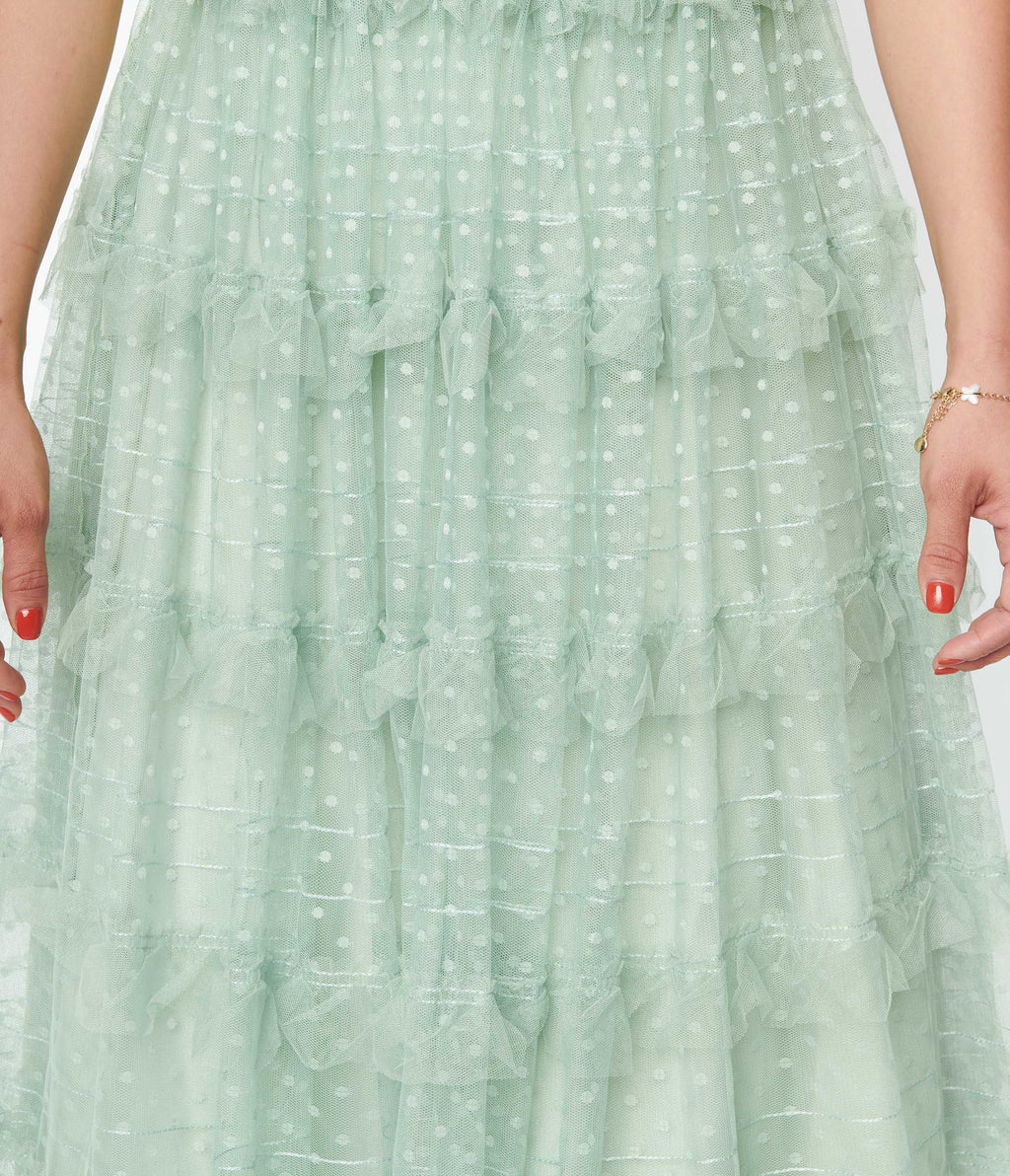 Unique Vintage 1950s Green Clip Dot Off Shoulder Cocktail Dress - Unique Vintage - Womens, DRESSES, PROM & SPECIAL OCCASION