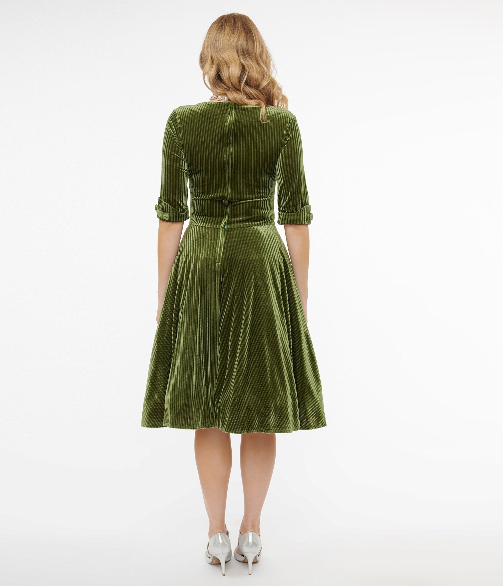 Unique Vintage 1950s Moss Green Velvet Delores Swing Dress - Unique Vintage - Womens, DRESSES, SWING