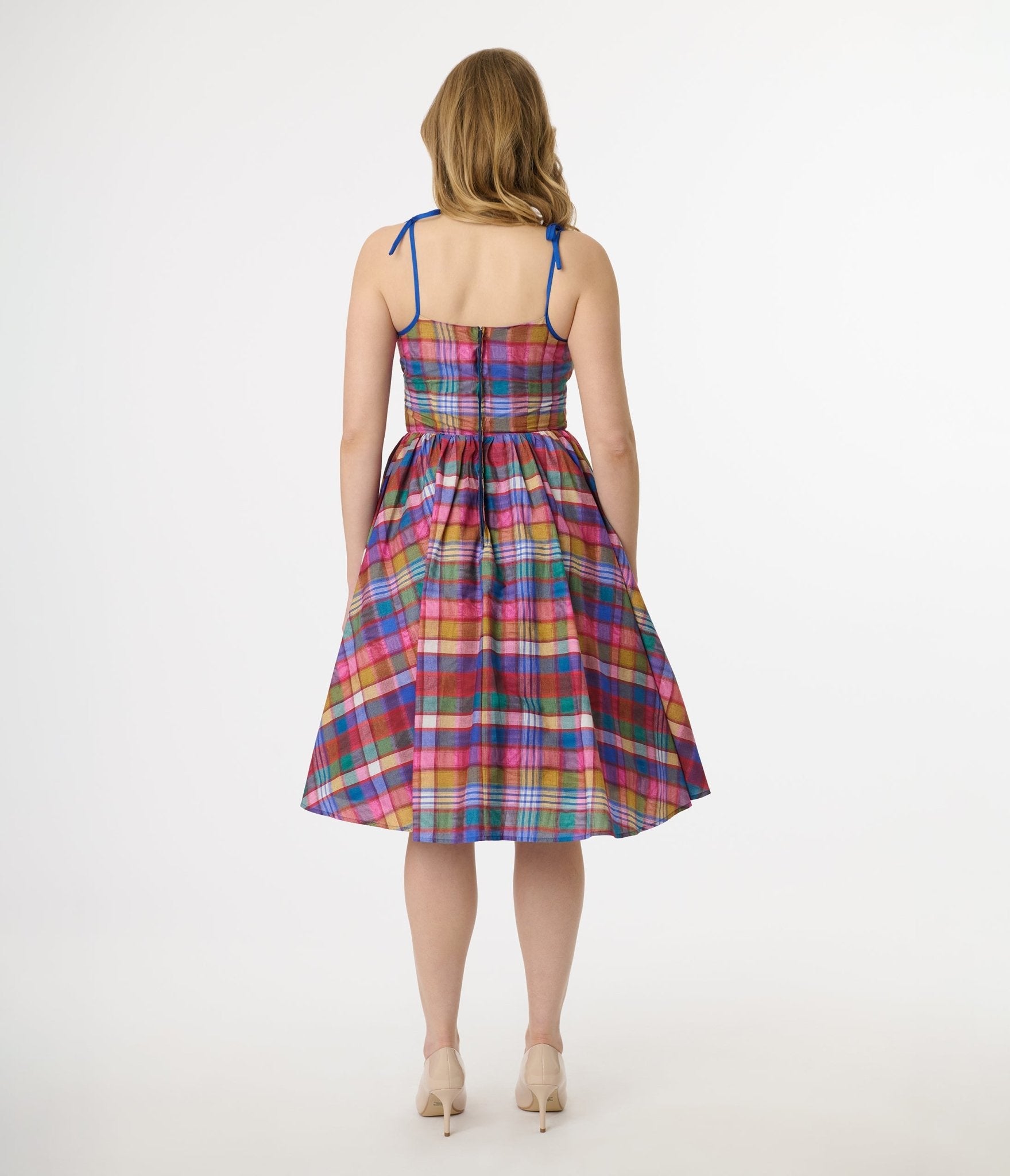 Unique Vintage 1950s Multicolor Plaid Sleeveless Cotton Swing Dress - Unique Vintage - Womens, DRESSES, SWING