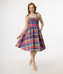 Unique Vintage 1950s Multicolor Plaid Sleeveless Cotton Swing Dress
